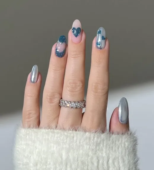 Blue Hearts With Glitter